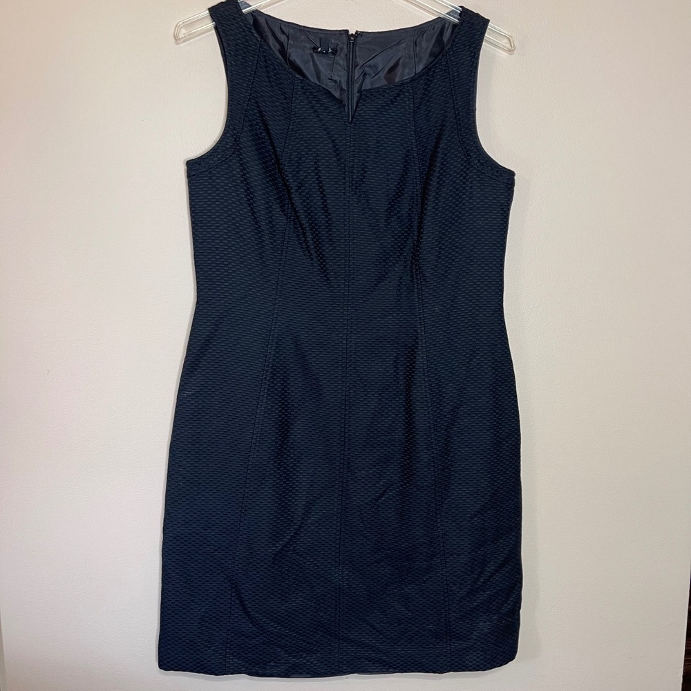 Talbots Black Cotton Silk Textured Sleeveless Sheath Dress Size 16 Notched Neck